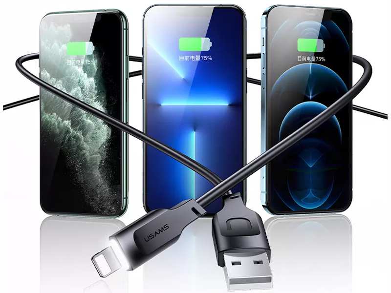 کابل شارژ سریع لایتنینگ ال ای دار 1.2 متری یوسامز USAMS US-SJ565 USB to Lightning fast charging cable 2.4A