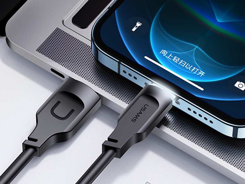 کابل شارژ سریع لایتنینگ ال ای دار 1.2 متری یوسامز USAMS US-SJ565 USB to Lightning fast charging cable 2.4A
