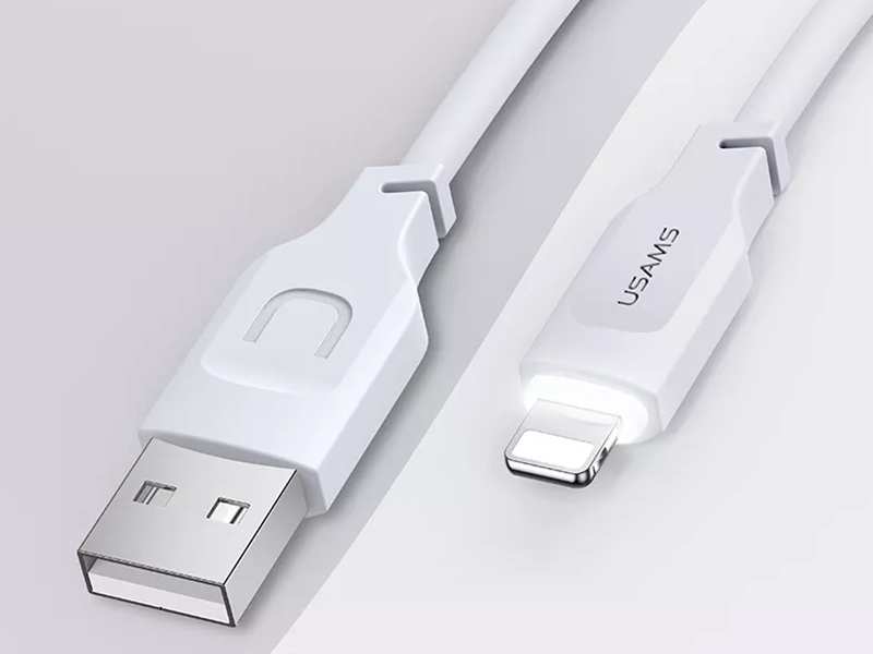 کابل شارژ سریع لایتنینگ ال ای دار 1.2 متری یوسامز USAMS US-SJ565 USB to Lightning fast charging cable 2.4A