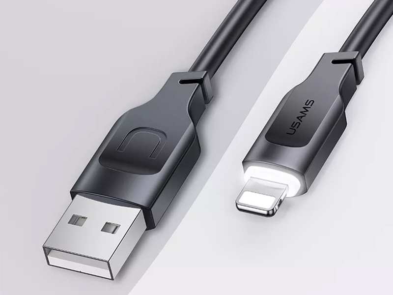 کابل شارژ سریع لایتنینگ ال ای دار 1.2 متری یوسامز USAMS US-SJ565 USB to Lightning fast charging cable 2.4A