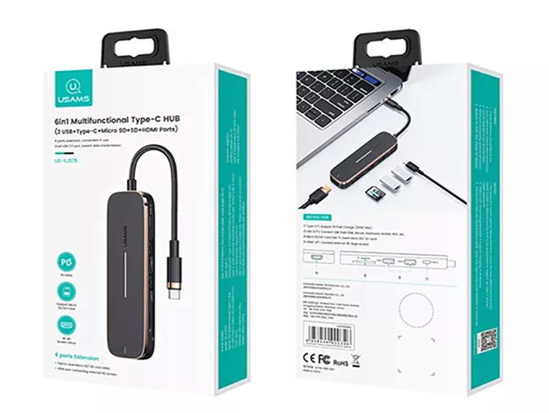 هاب تایپ سی 6 پورت یوسامز USAMS US-SJ575 6in1 Multifunctional Type-C HUB
