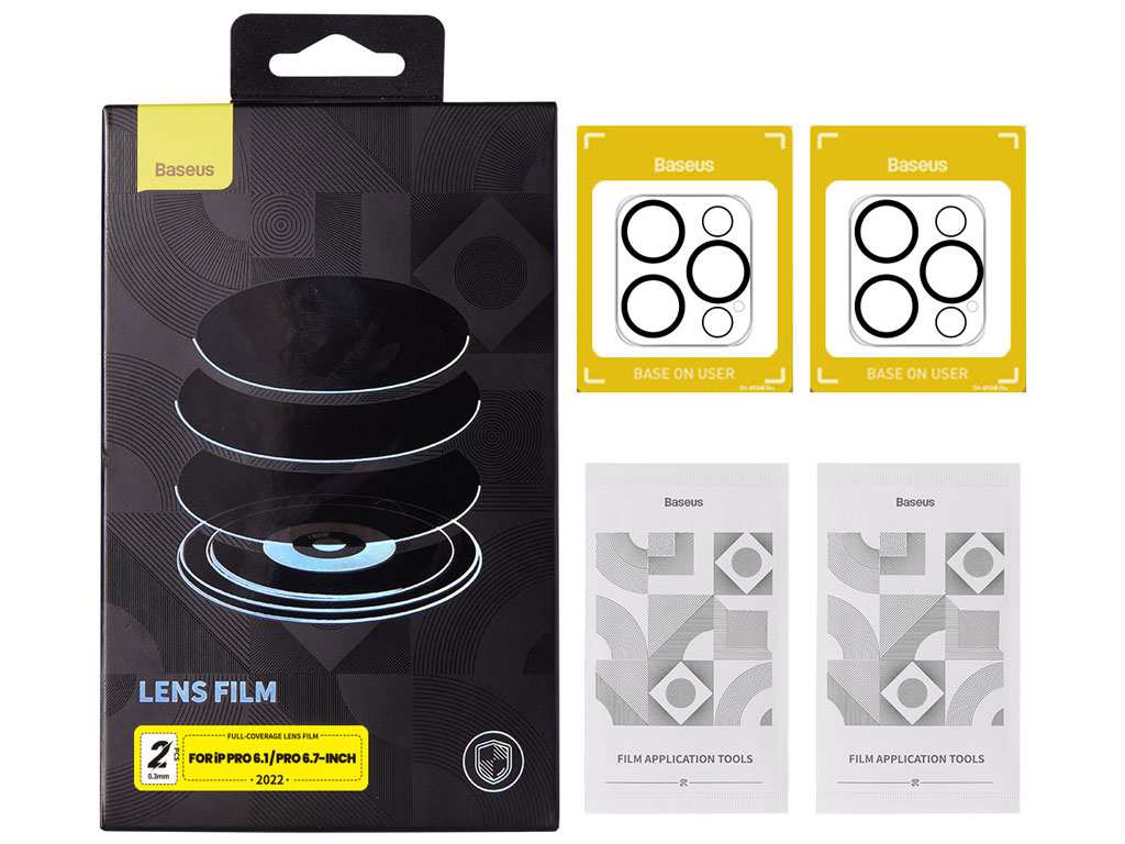 محافظ دوربین آیفون 14 پرو و 14 پرومکس (پک دوعددی) بیسوس Baseus 14 Pro/14 Pro Max Lens Film Max SGQK000802