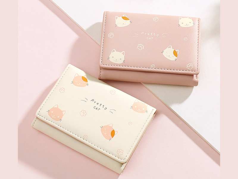 کیف پول دخترانه کوچک Taomicmic Y8303 Cat Print Short Wallet