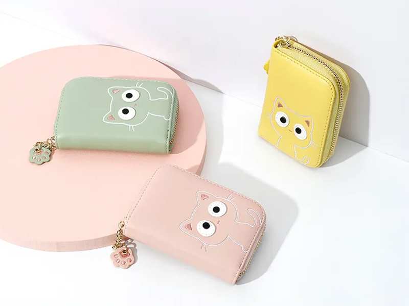 کیف پول عروسکی دخترانه با زنجیر تزئینی TAOMICMIC 929592 Cute Cat Shape PU Leather Women Card Purse - تصویر 11