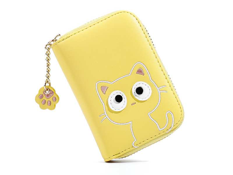 کیف پول عروسکی دخترانه با زنجیر تزئینی TAOMICMIC 929592  Cute Cat Shape PU Leather Women Card Purse