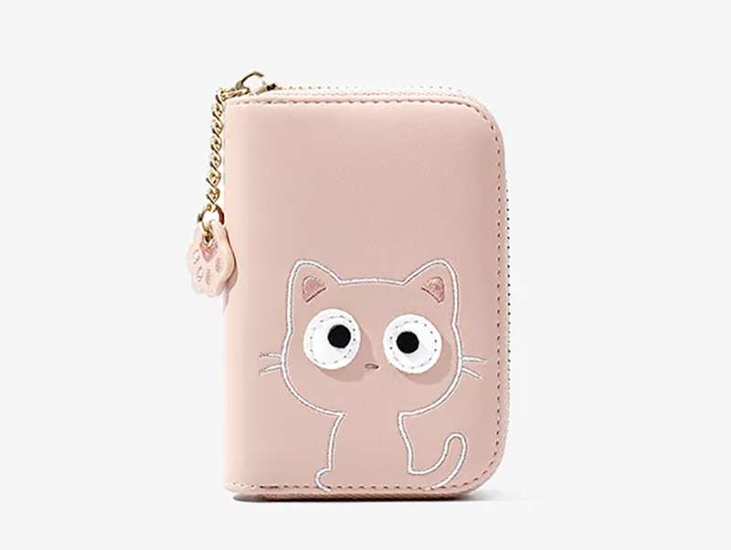 کیف پول عروسکی دخترانه با زنجیر تزئینی TAOMICMIC 929592  Cute Cat Shape PU Leather Women Card Purse