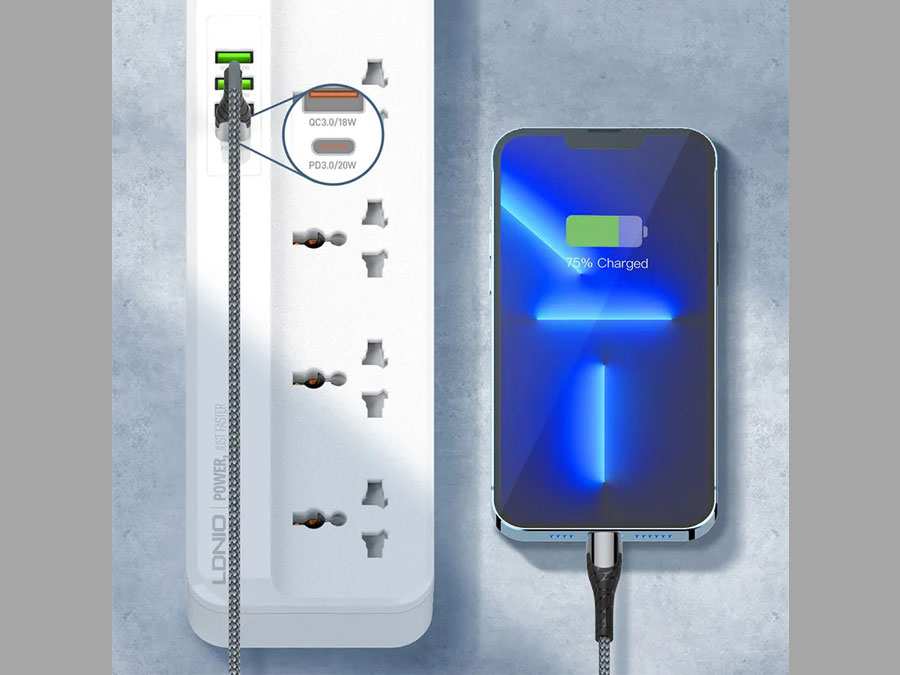 چند راهی برق ۵ سوکت، 3 یو اس بی و 1 تایپ سی الدنیو LDNIO SC5415 Power Strip With USB Port