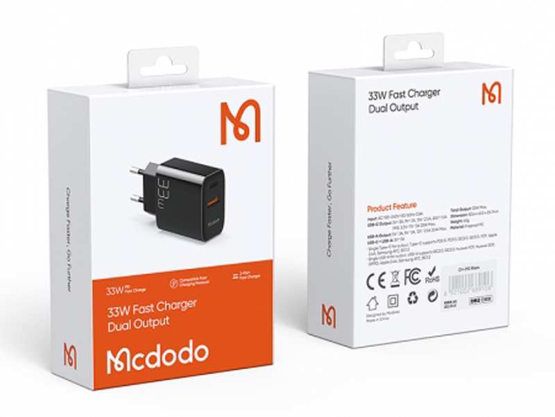 شارژر دیواری فست شارژ 33 واتی مک دودو MCDODO CH-0921 33W PD Dual-Port Fast Charger