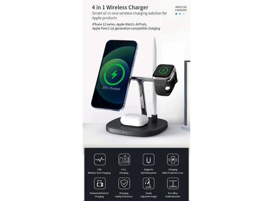 شارژر وایرلس رومیزی چهارکاره 15 وات ویوو WiWU 4 in 1 wireless charger M8