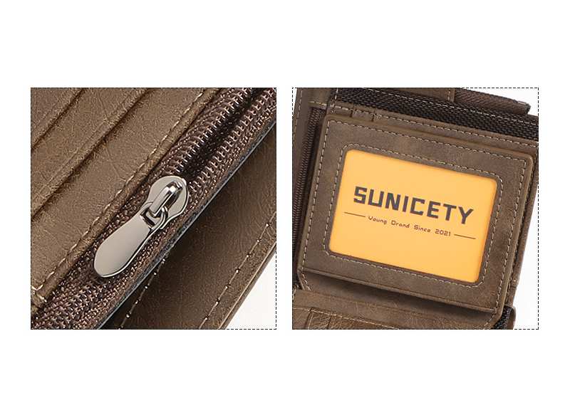 کیف پول و جاکارتی مردانه کوچک سانی ستی SUNICETY S3038 leather thin short men's wallet zipper wallet