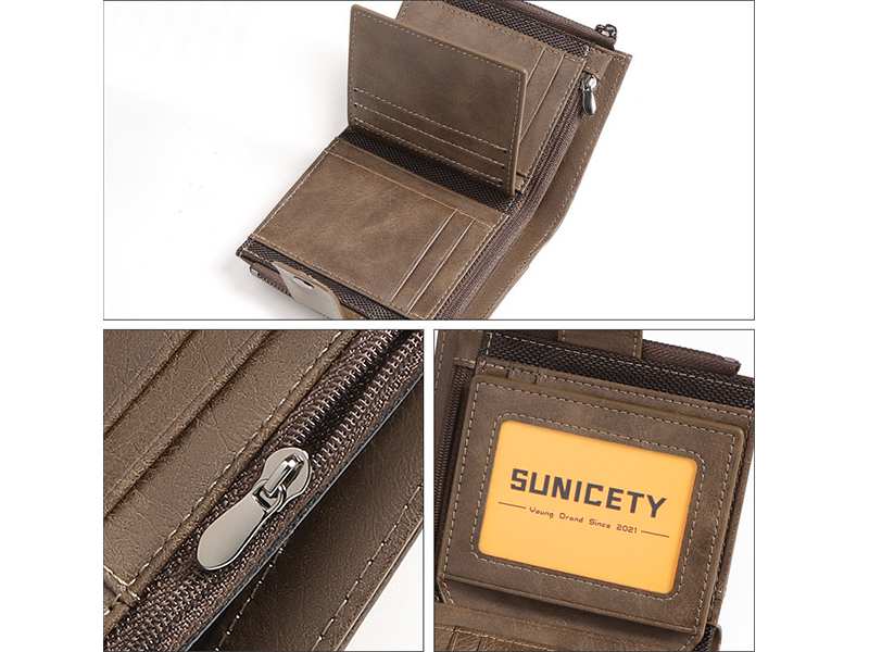 کیف پول و جاکارتی مردانه کوچک سانی ستی SUNICETY S3038 leather thin short men's wallet zipper wallet