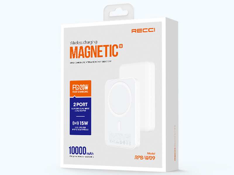 پاوربانک بی سیم مغناطیسی 10000 میلی آمپر ساعت رسی Recci Wireless Magnet Power Bank 10000mah RPB-W09