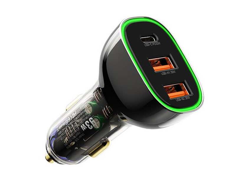 شارژ فندکی فست شارژ تایپ سی و یو اس بی 93 وات رسی Recci 93W 3 Ports Car Charger RCC-N18