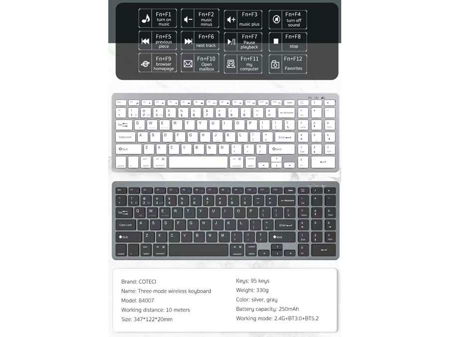 کیبورد بی سیم سه حالته کوتتسی Coteetci Three-mode wireless keyboard 84007