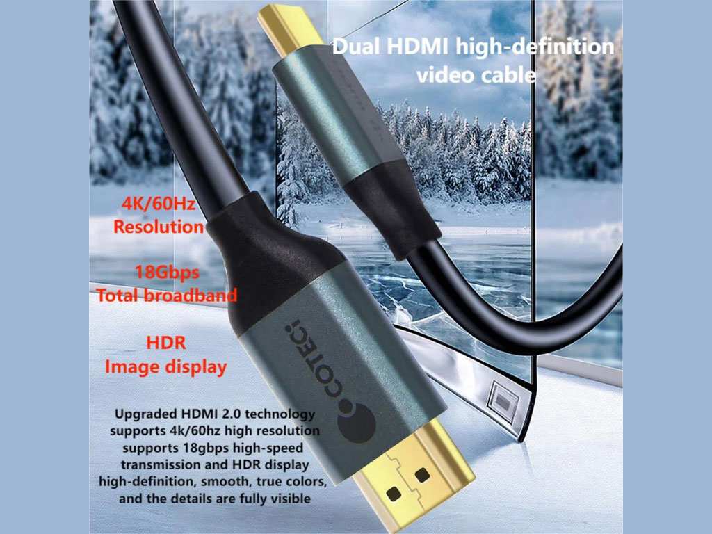 کابل دو سر اچ دی ام آی 2 متری کوتتسی Coteetci Two-way HDMi 2.0 4K 60Hz high-definition video cable 2m 87102