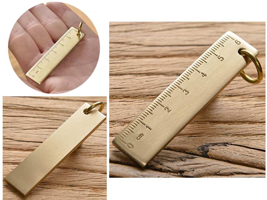 خط کش کوچک 6 سانتی متری دانشجویی دارای حلقه آویز 6cm small copper ruler 3mm thickened brass - تصویر 4