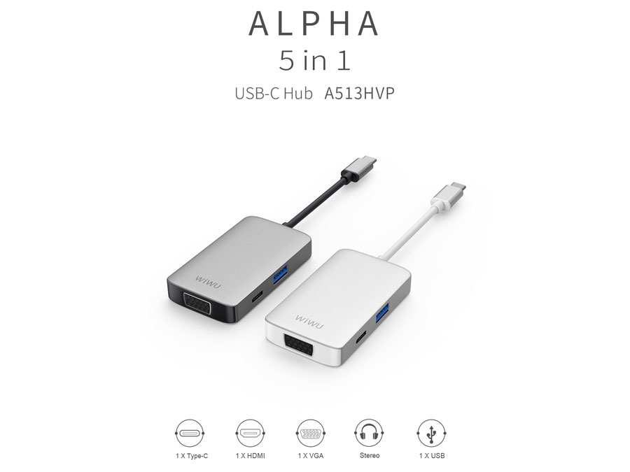 هاب تایپ سی پنج پورت ویوو WiWU Alpha 513HVP 5 in 1 USB C