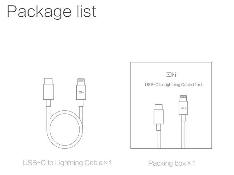 کابل شارژ تایپ سی به لایتنینگ اورجینال شیائومی Xiaomi ZMI Fast Charge Type-C to Lightning AL870C