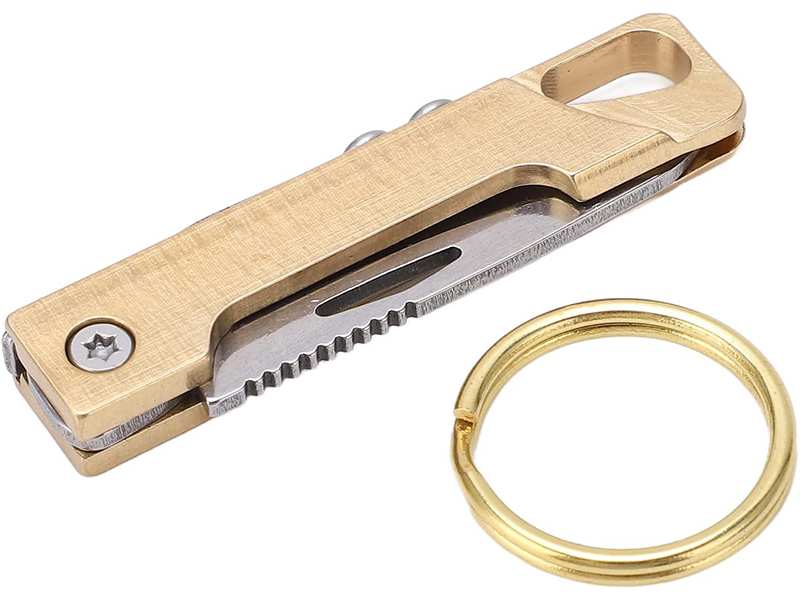 چاقوی آنباکسینگ تاشو برنجی با قابلیت جاکلیدی Brass Mini Folding Knife Unboxing Self-Defense