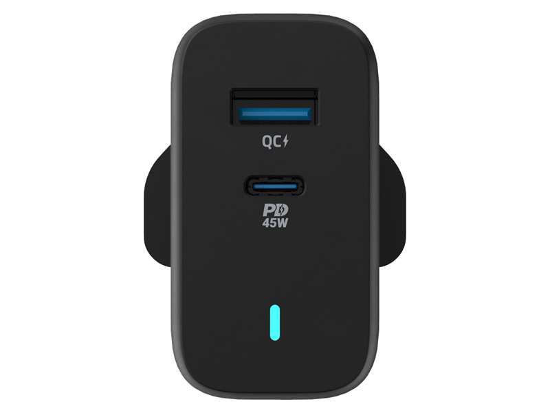 شارژر دیواری فست شارژ تایپ سی و یو اس بی 63 وات پاورولوژی Powerology Ultra-Quick Charging Adapter PWCUQC004