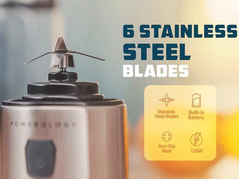 آبمیوه گیری و مخلوط کن قابل حمل 6 تیغ پاورولوژی Rechargeable Portable Juicer 126W P6BPJBK