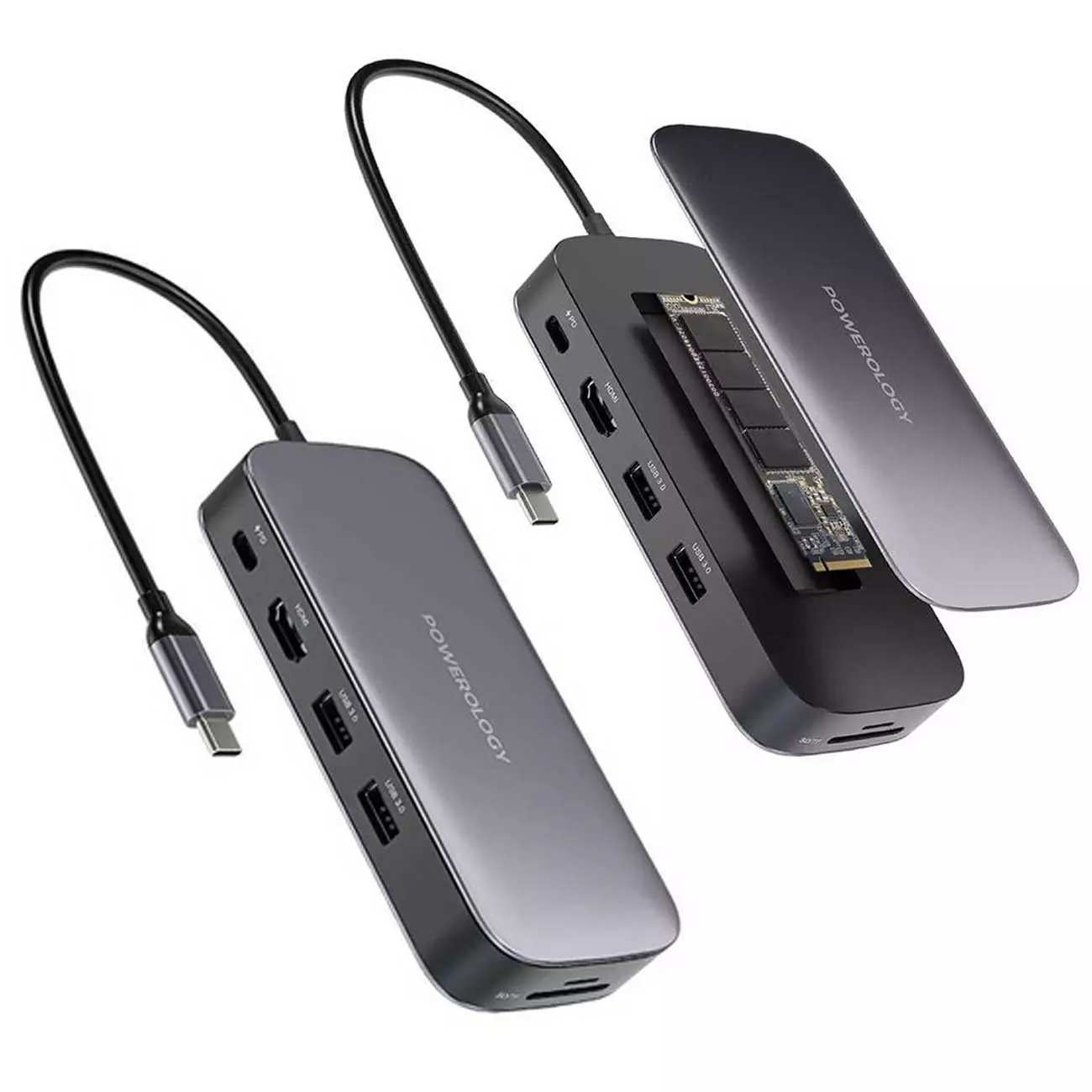 هاب تایپ سی و حاظه اس اس دی 256 گیگابایت پاورولوژی Powerology 256GB USB-C Hub & SSD Drive All-in-one PWSDHB