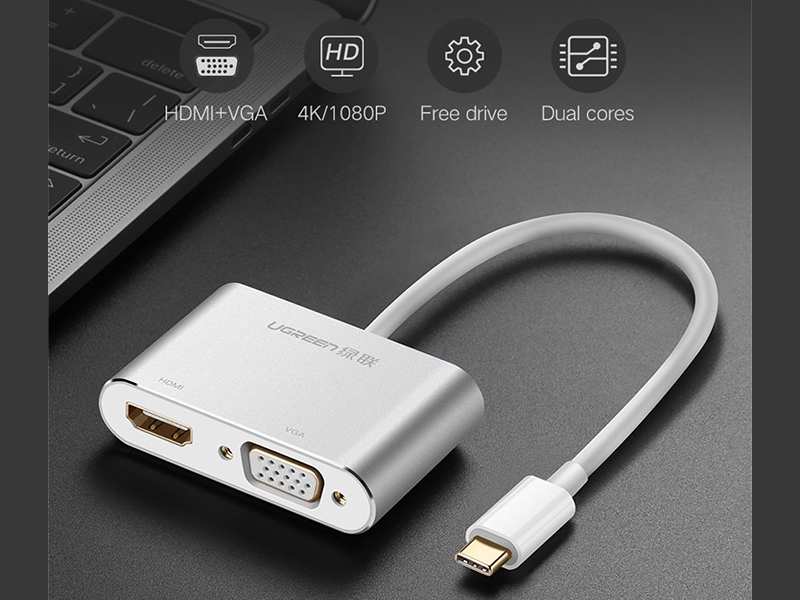 تبدیل تایپ سی به اچ دی ام آی و وی جی آی یوگرین Ugreen MM123 50251 USB-C to HDMI and VGA Converter