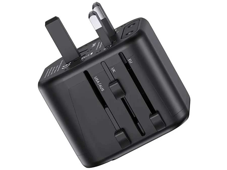 شارژر دیواری دو پورت یو اس بی و یک سوکت برق با دوشاخه های مختلف 12 وات یوسامز USAMS US-CC173 Universal Travel Charger