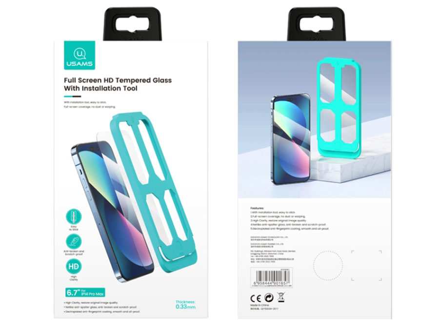 محافظ صفحه نمایش آیفون 13 پرومکس، 14 پلاس و 14 پرومکس با ابزار نصب یوسامز USAMS Glass iPhone 13 Pro Max/14 Plus/14 Pro Max BH806M01
