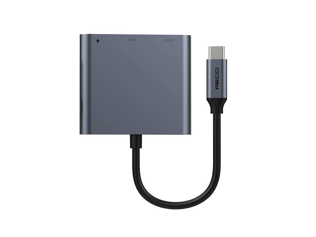 هاب تایپ سی 3 کاره رسی Recci RH05 Type-C To Type-C/USB3.0/HDMI 3-In-1 Hub