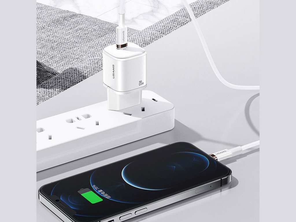 شارژر دیواری تایپ سی 20 وات و کابل شارژ تایپ سی به لایتنینگ یوسامز USAMS Charger + Type C to Lightning Data Cable CC124