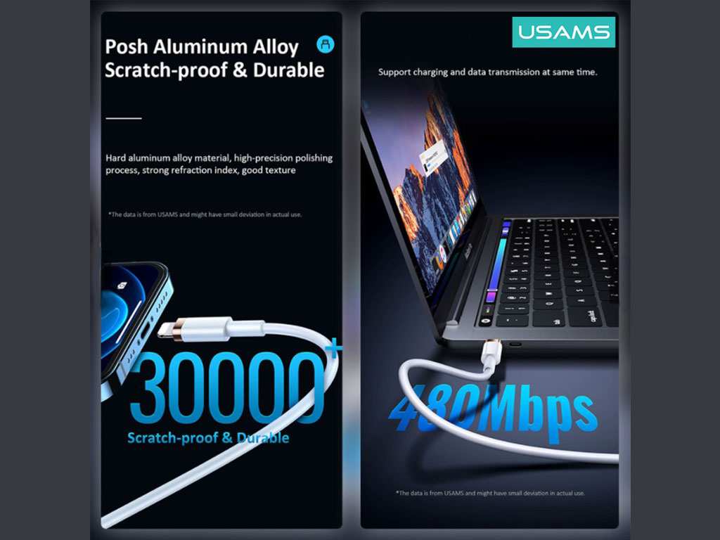 شارژر دیواری تایپ سی 20 وات و کابل شارژ تایپ سی به لایتنینگ یوسامز USAMS Charger + Type C to Lightning Data Cable CC124