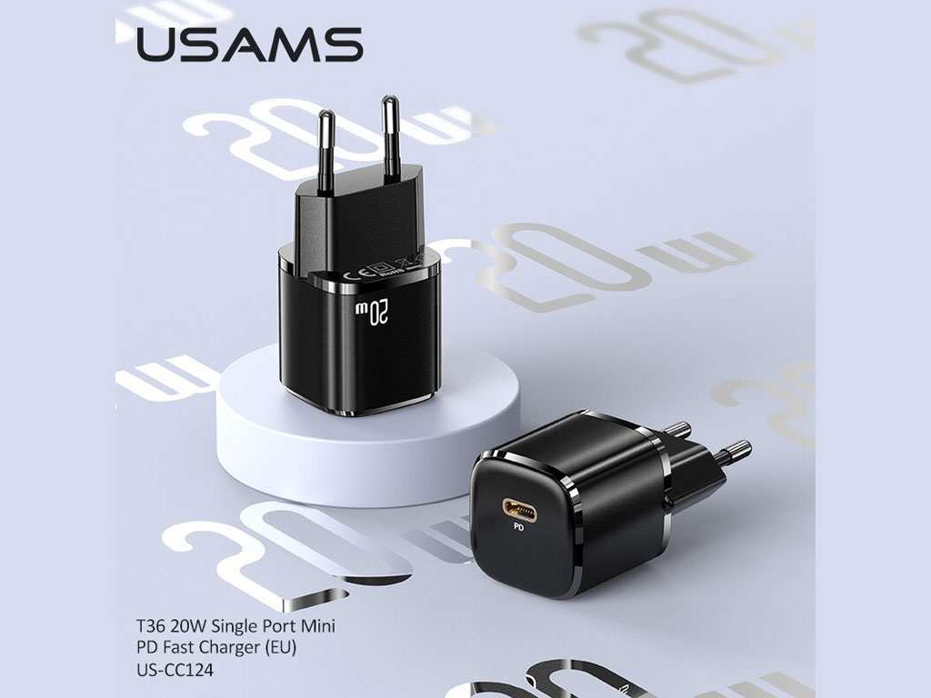 شارژر دیواری تایپ سی 20 وات و کابل شارژ تایپ سی به لایتنینگ یوسامز USAMS Charger + Type C to Lightning Data Cable CC124