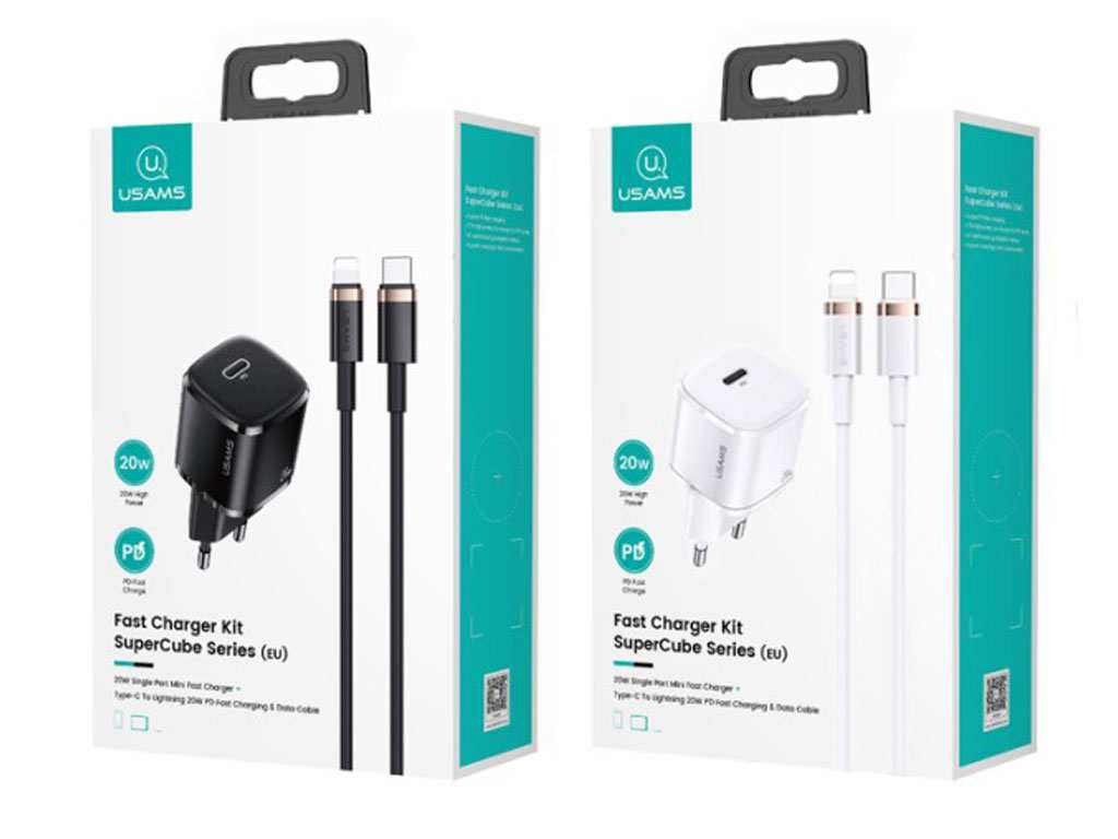 شارژر دیواری تایپ سی 20 وات و کابل شارژ تایپ سی به لایتنینگ یوسامز USAMS Charger + Type C to Lightning Data Cable CC124