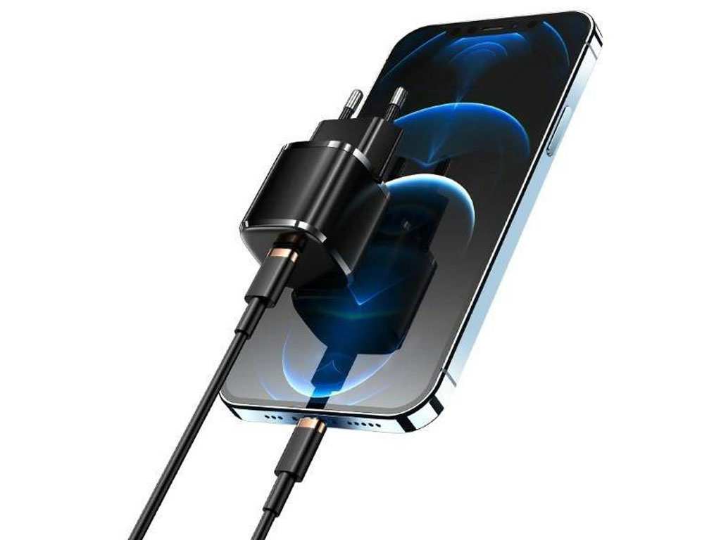 شارژر دیواری تایپ سی 20 وات و کابل شارژ تایپ سی به لایتنینگ یوسامز USAMS Charger + Type C to Lightning Data Cable CC124