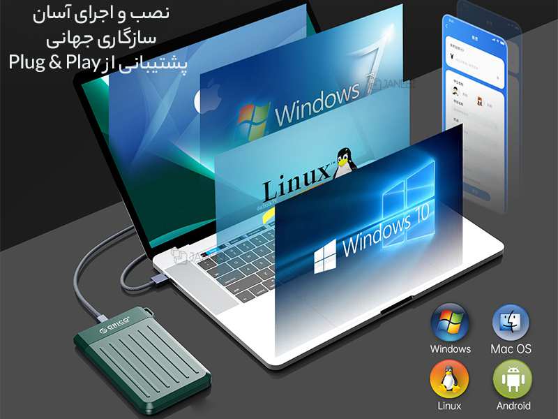 محفظه هارد دیسک ۲.۵ اینچ اوریکو ORICO 2.5 inch M25C3-GR USB3.1 Gen1 Type-C Hard Drive Enclosure