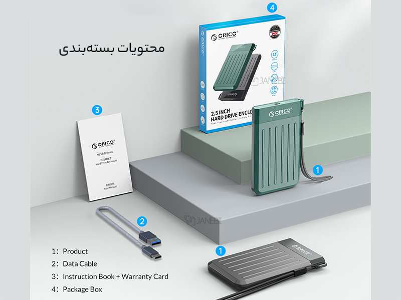 محفظه هارد دیسک ۲.۵ اینچ اوریکو ORICO 2.5 inch M25C3-GR USB3.1 Gen1 Type-C Hard Drive Enclosure