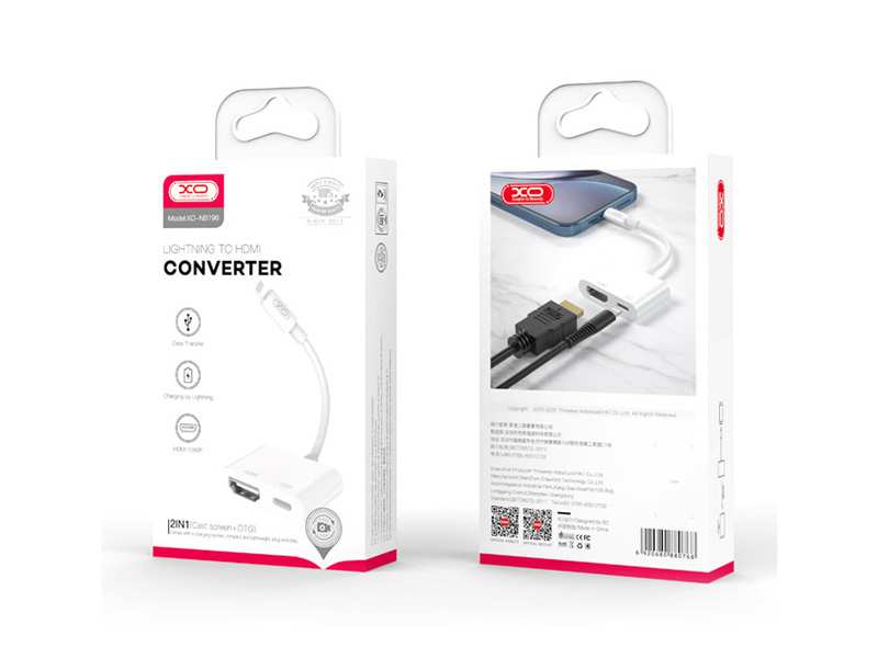 مبدل لایتنینگ به اچ دی ام آی و اتصال همزمان شارژر ایکس او XO HUB005 Lightning To HDMI & Charging Port