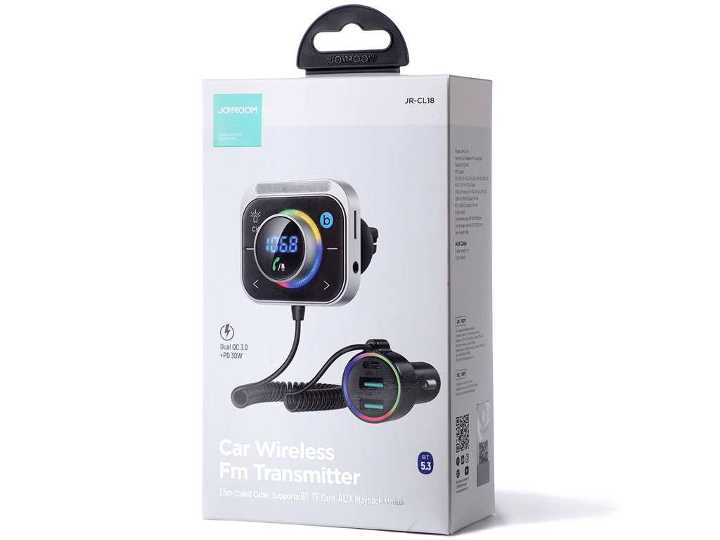 شارژر فندکی فست شارژ ماشین تایپ سی 30 وات و گیرنده بلوتوث خودرو جویروم JR-CL18