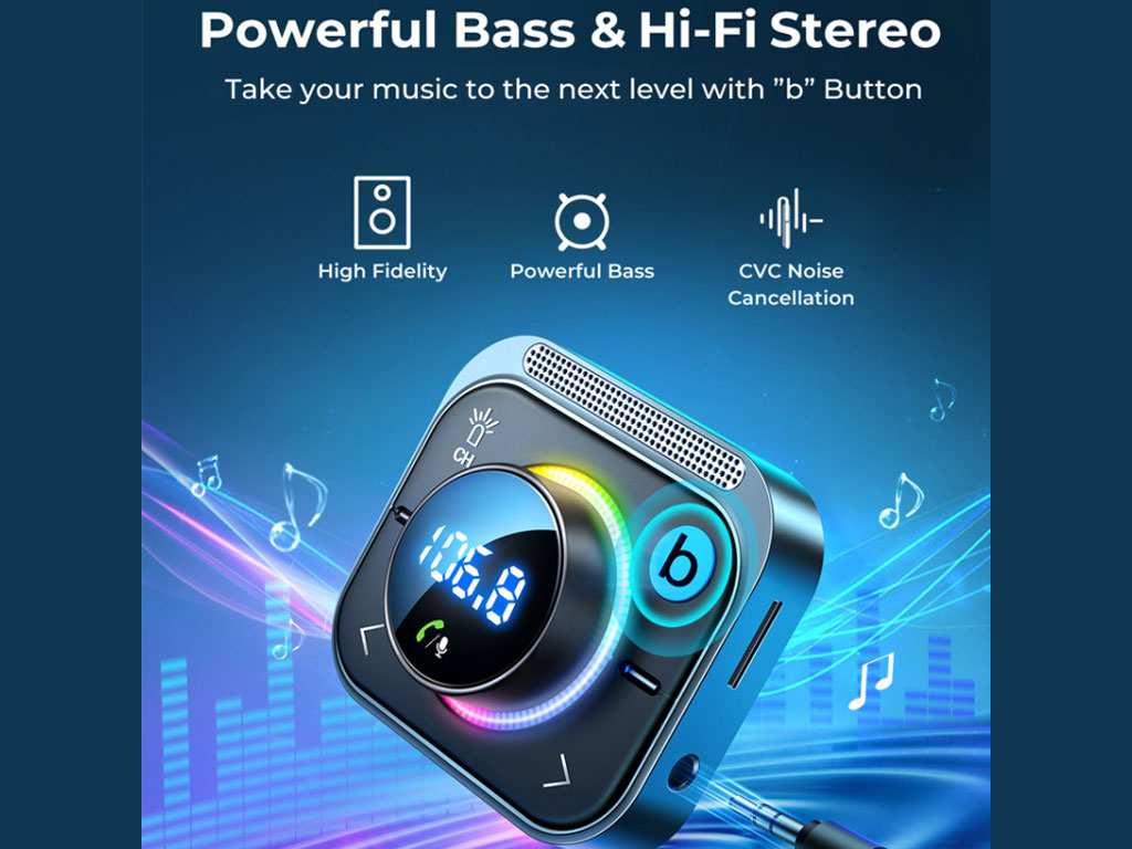 شارژر فندکی فست شارژ ماشین تایپ سی 30 وات و گیرنده بلوتوث خودرو جویروم JR-CL18