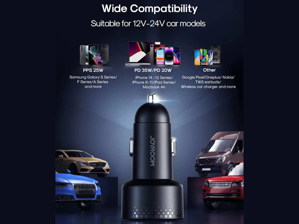 شارژر فندکی فست شارژ ماشین دو پورت تایپ سی 70 وات جویروم JR-CCD02