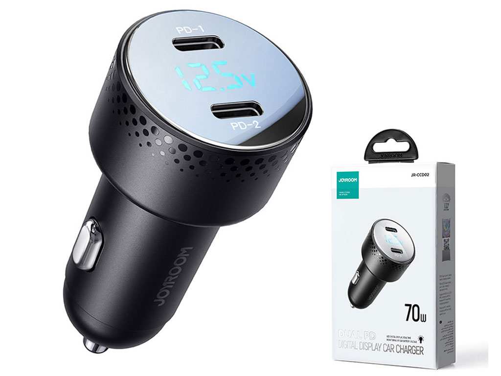 شارژر فندکی فست شارژ ماشین دو پورت تایپ سی 70 وات جویروم JR-CCD02