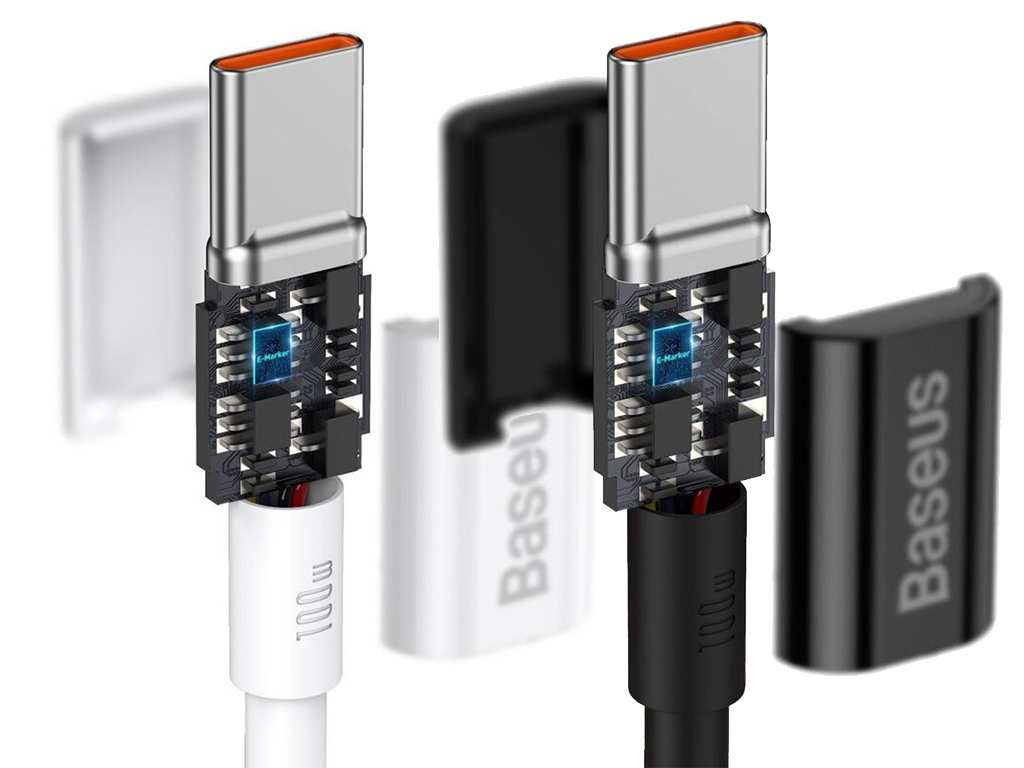 کابل سوپر فست شارژ دوسر تایپ سی 100 وات یک متری بیسوس Baseus Double type C charging cable 100W CATYS-B01