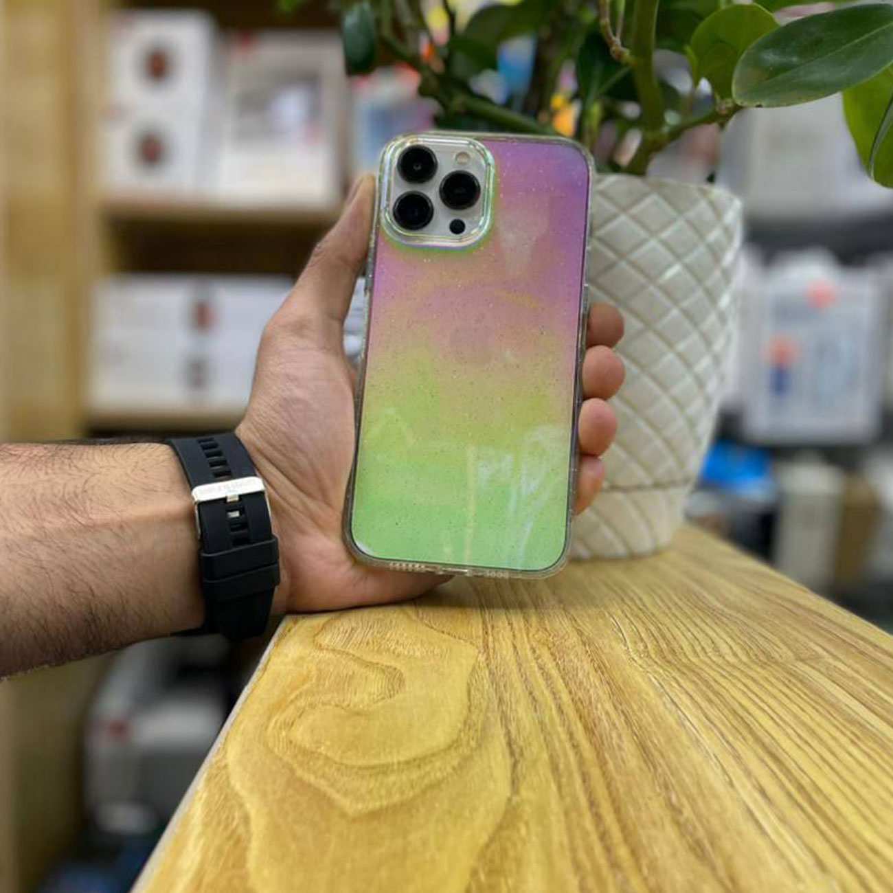 قاب شاین شفاف رنگی آیفون 14 پرومکس جی مکس Glitter