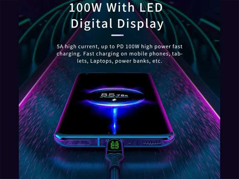 کابل سوپر فست شارژ دو سر تایپ سی 100 وات یک متری کانفلون Konfulon DC42 Charger Cable TYPE-C Fastcharging 100W