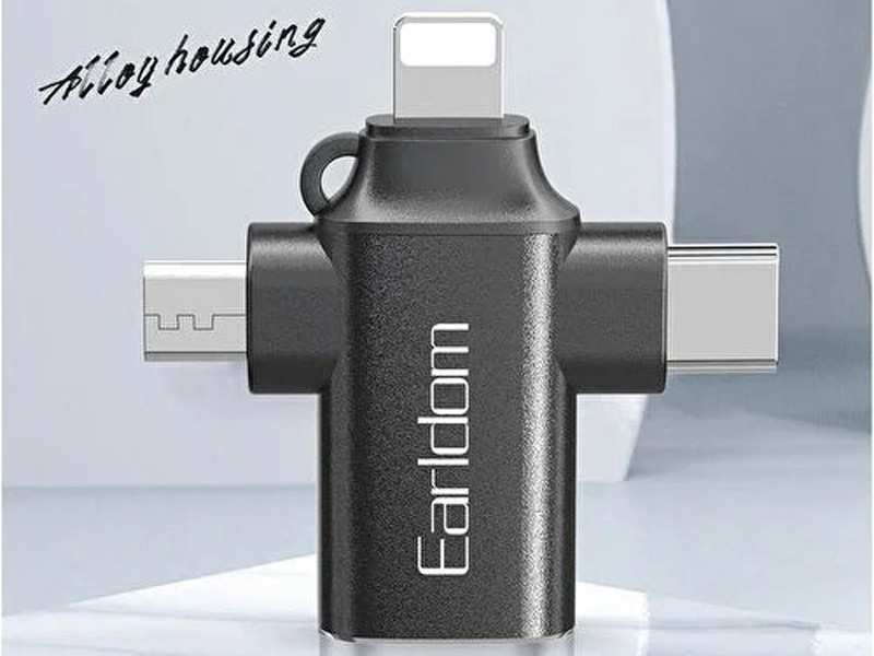 مبدل او تی جی سه کاره تایپ سی، لایتنینگ و میکرو به یو اس بی ارلدم EARLDOM 3IN1 OTG OT80