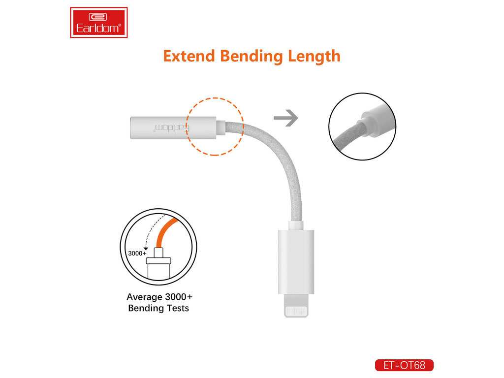 کابل تبدیل لایتنینگ به جک 3.5 میلی متری ارلدام Earldom ET-OT68 Lightning cable to 3.5 mm AUX