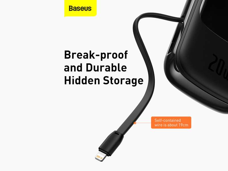 پاوربانک تایپ سی و یو اس بی 20 وات 20000 همراه با کابل لایتنینگ بیسوس BASEUS POWER BANK 20000MAH QPOW PRO PD 20W PPQD060201