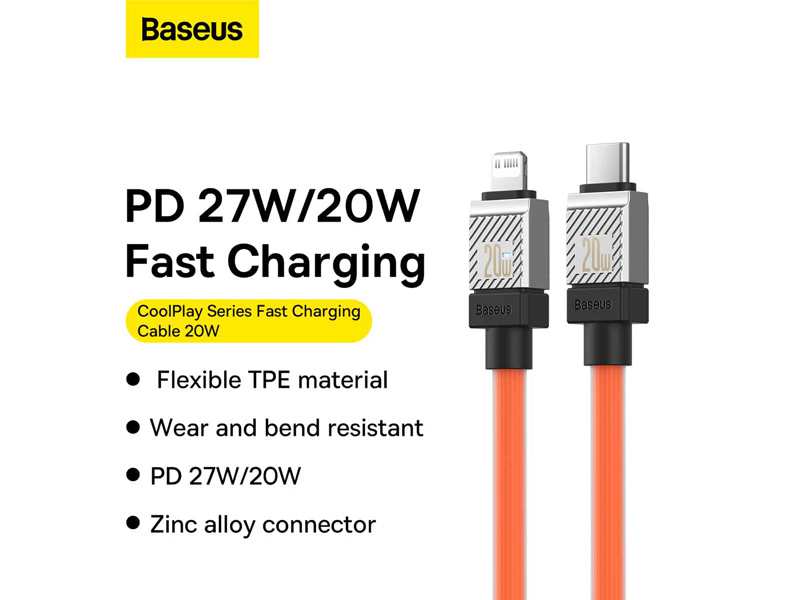 کابل شارژ سریع تایپ سی به لایتنینگ 20 وات یک متری بیسوس Baseus USB-C to Lightning Coolplay Series CAKW000002
