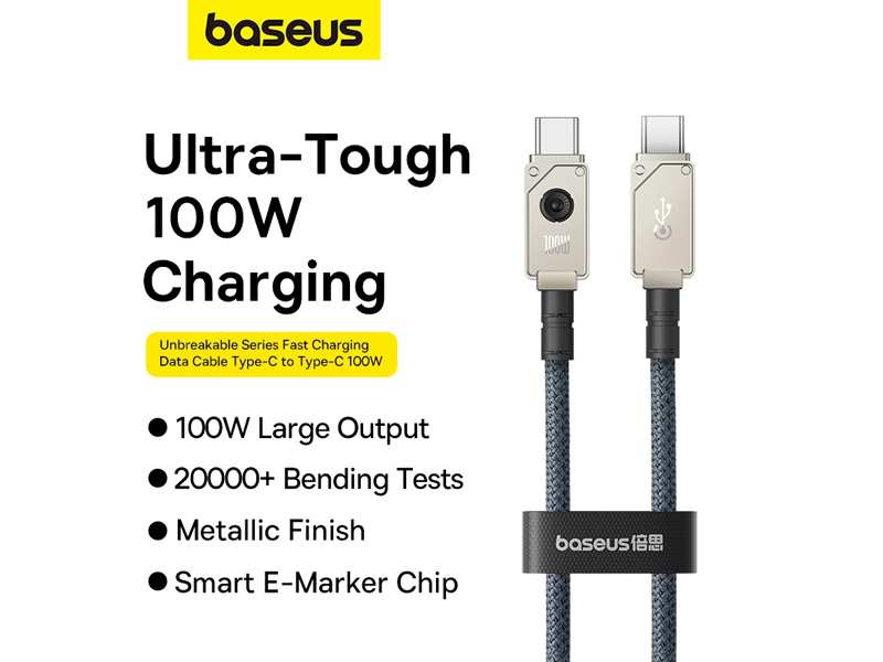 کابل سوپر فست شارژ تایپ سی به تایپ سی 100 وات 1 متری بیسوس Baseus Type C Aramid Fiber Braiding Fast Charging Cable